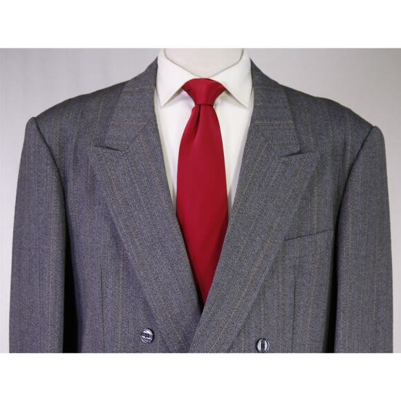 Handmade in Portugal Bespoke Gray Blue Herringbone Tweed Thornproof DB Suit 44XL - Picture 3 of 9